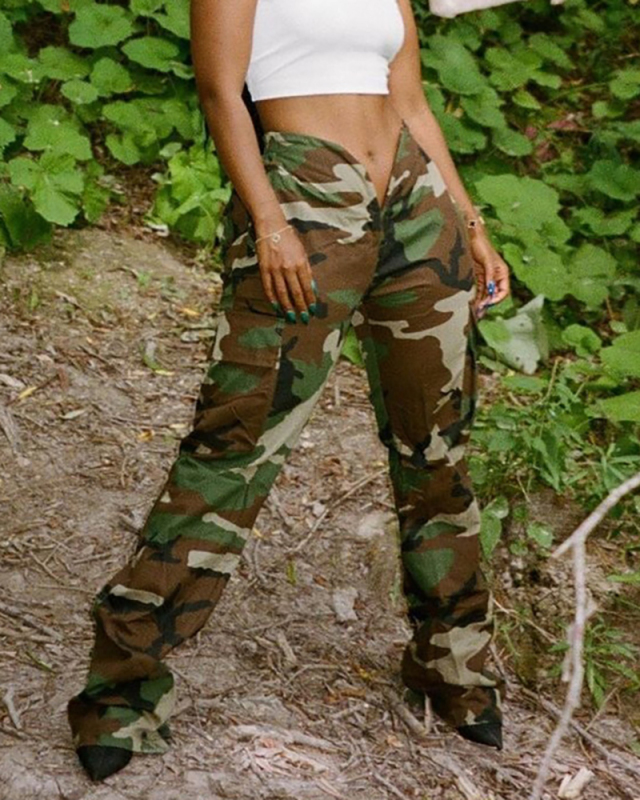 High Waist Irregular Women Camo Fashion Women Pants S-L