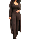 Women Solid Color Knit Long Coat Short Vest Slim Pants Set Plus Size Three Pieces Outfit Multicolor Supply L-4XL