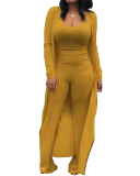 Women Solid Color Knit Long Coat Short Vest Slim Pants Set Plus Size Three Pieces Outfit Multicolor Supply L-4XL