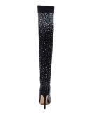 Black Diamante Socks Knee High Boots