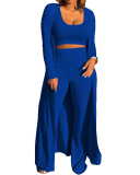 Women Solid Color Knit Long Coat Short Vest Slim Pants Set Plus Size Three Pieces Outfit Multicolor Supply L-4XL
