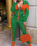 Long Sleeve Wholesale Women Colorblock Two Piece Pant Set