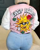 Winter Long Sleeve Printed Colorblock Baskball Coats Pink Blue Brown Light Blue Black S-2XL