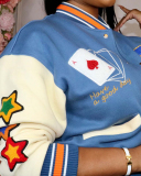 Winter Long Sleeve Printed Colorblock Baskball Coats Pink Blue Brown Light Blue Black S-2XL