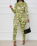 Women High Neck Long Sleeve Printed Slim Fashion Jumpsuits Orange Yellow White S-XL