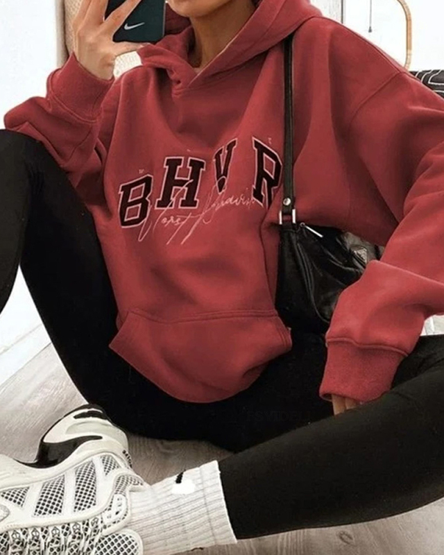 New Long Sleeve Printed Hot Sale Warm Velvet Sweatshirts Khaki Red Gray Blue Green Black S-XL