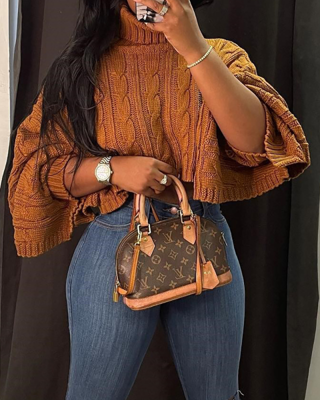 Solid Color Long Sleeve High Neck Loose Women Sweater Camel Red White Deep Gray Black S-XL