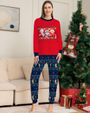 Blue Red Cute Carton Pritned Christmas Family Pajamas
