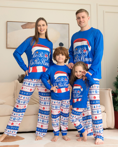 Snowflake Merry Christmas Home Wear Two Piece Sets Sleep Wear Blue