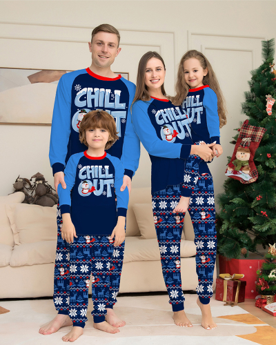 Chill Out Snowflake Printed Christmas Family Pajamas Blue