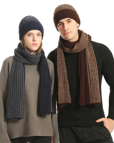 Fall Winter New Hat Knitted Thick Scarf Gloves Three Pieces Sets Black Navy Blue Gray Coffee Red