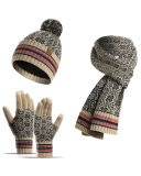 Winter Knitted Scarf Warm Wool Hat Scarf Gloves Three Pieces Warm Sets