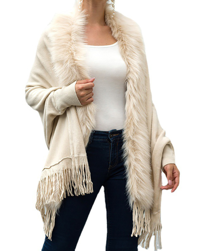 Women Winter Fur Shawls Wraps Over Size Coat Cardigan Tassel Jacket