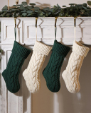 Knit Christmas Decoration Colorblock Solid Color Big Gift Socking Red Gray Ivory Green