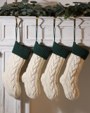 Knit Christmas Decoration Colorblock Solid Color Big Gift Socking Red Gray Ivory Green