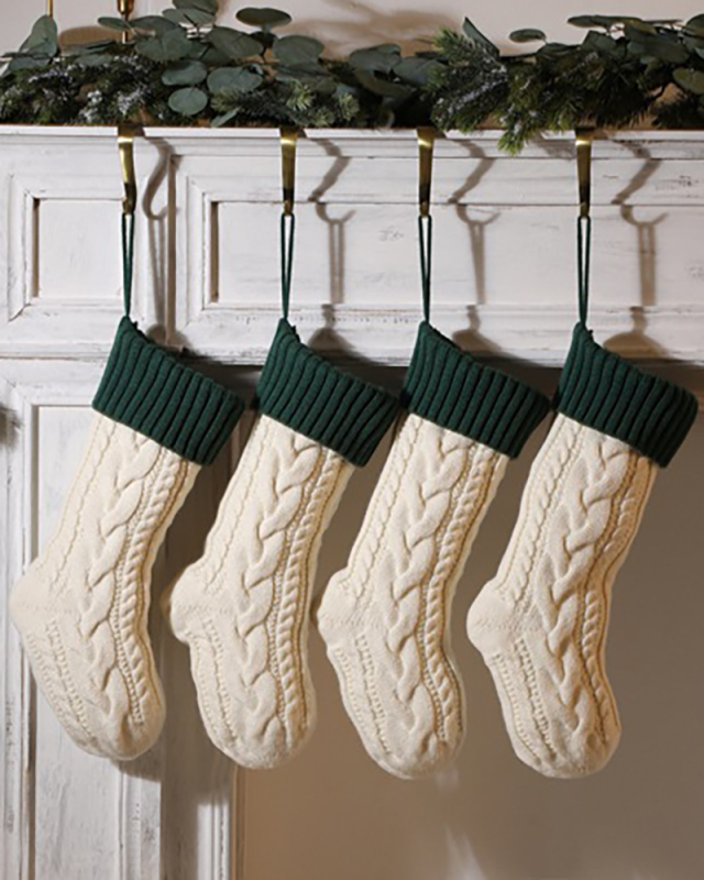 Knit Christmas Decoration Colorblock Solid Color Big Gift Socking Red Gray Ivory Green