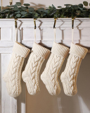 Knit Christmas Decoration Colorblock Solid Color Big Gift Socking Red Gray Ivory Green