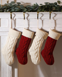 Knit Christmas Decoration Colorblock Solid Color Big Gift Socking Red Gray Ivory Green