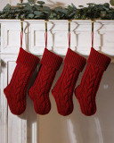 Knit Christmas Decoration Colorblock Solid Color Big Gift Socking Red Gray Ivory Green