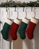 Knit Christmas Decoration Colorblock Solid Color Big Gift Socking Red Gray Ivory Green