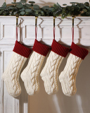 Knit Christmas Decoration Colorblock Solid Color Big Gift Socking Red Gray Ivory Green