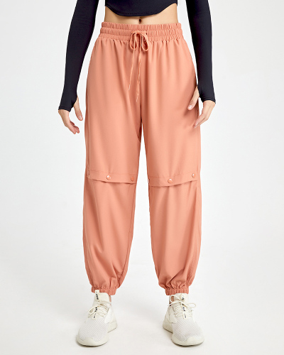 Women Drawstring High Waist Solid Color Sports Loose Yoga Pants Black Orange Coffee White S-XL
