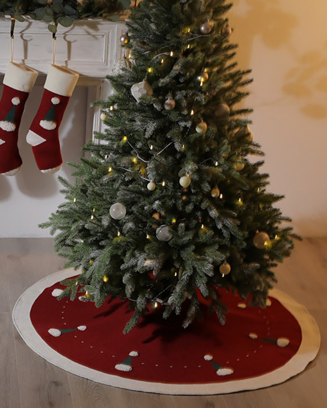 Christmas Knitting Gift 3D Christmas Hat Decorations Tree Skirt Green Purple Red