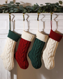 Knit Christmas Decoration Colorblock Solid Color Big Gift Socking Red Gray Ivory Green