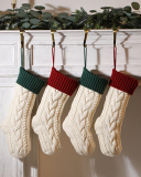 Knit Christmas Decoration Colorblock Solid Color Big Gift Socking Red Gray Ivory Green