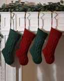 Knit Christmas Decoration Colorblock Solid Color Big Gift Socking Red Gray Ivory Green