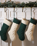 Knit Christmas Decoration Colorblock Solid Color Big Gift Socking Red Gray Ivory Green
