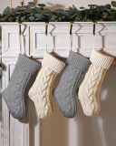 Knit Christmas Decoration Colorblock Solid Color Big Gift Socking Red Gray Ivory Green
