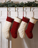 Knit Christmas Decoration Colorblock Solid Color Big Gift Socking Red Gray Ivory Green