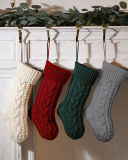 Knit Christmas Decoration Colorblock Solid Color Big Gift Socking Red Gray Ivory Green