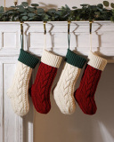 Knit Christmas Decoration Colorblock Solid Color Big Gift Socking Red Gray Ivory Green