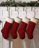 Knit Christmas Decoration Colorblock Solid Color Big Gift Socking Red Gray Ivory Green