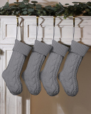 Knit Christmas Decoration Colorblock Solid Color Big Gift Socking Red Gray Ivory Green