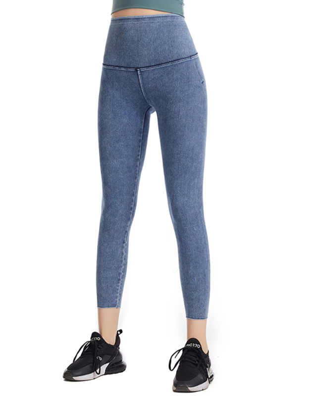 New Style Jean Yoga Sports Slim Leggings Black Deep Gray Blue S-2XL