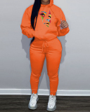 Women Long Sleeve Hoodies Face Printed Pants Sets Two Pieces Outfit S-5XL