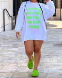 Fashion Printed Women Long Sleeve Pullover Mini Dresses White Black S-XL