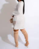Women Hot Sale Solid Color Long Sleeve Hollow Out Mini Sweater Dress White Black Khaki S-XL