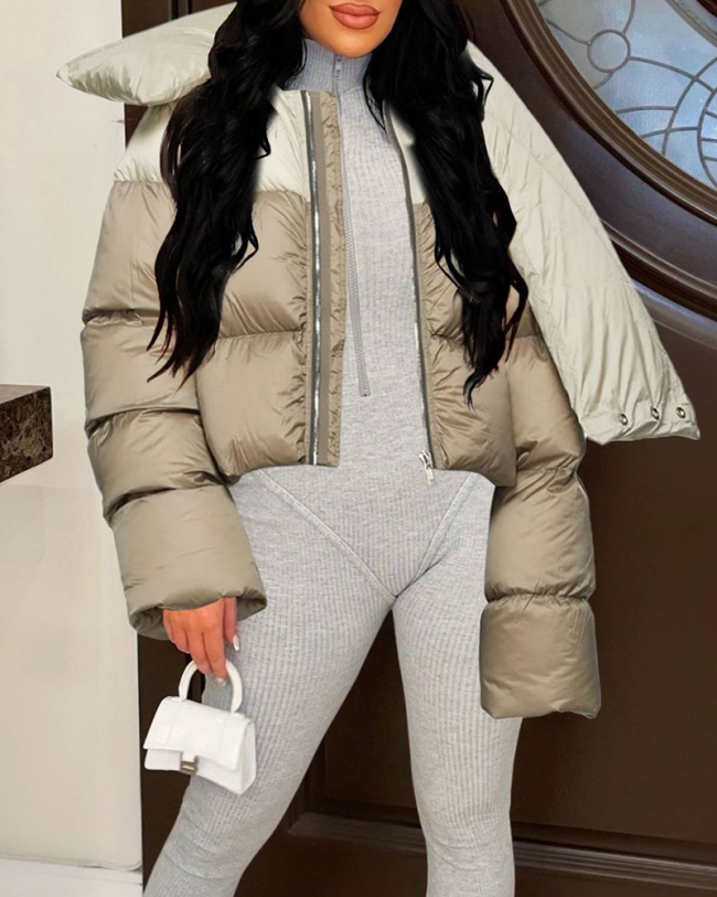 Fashion Warming Winter High Neck Scarf Puffer Jacket Army Green Orange Black Beige S-2XL