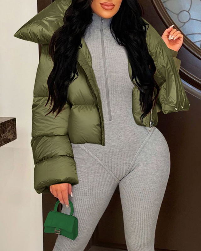 Fashion Warming Winter High Neck Scarf Puffer Jacket Army Green Orange Black Beige S-2XL