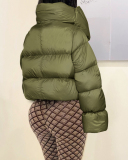Fashion Warming Winter High Neck Scarf Puffer Jacket Army Green Orange Black Beige S-2XL