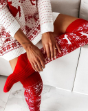 Christmas Knit Elk Snow Flake Long Stockings White Red Gray One Size