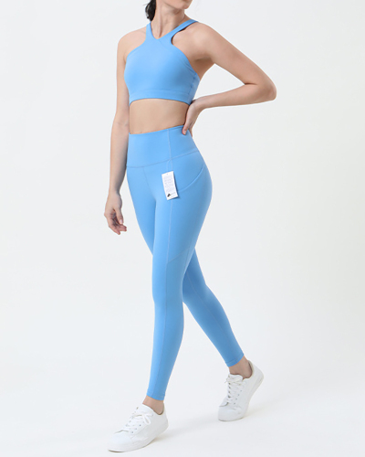 Women Lycra Sports Active wear Gym High Waist Leggings Sets S-L