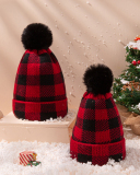 Winter Familar Mom& Kids Black Red Grid Knit Warm Hat Red Adult Kids