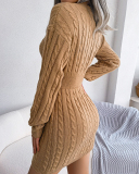 Women Solid Color V-neck Slim Mini Bodycon Sweater Dresses White Khaki Blue S-L