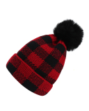 Winter Familar Mom& Kids Black Red Grid Knit Warm Hat Red Adult Kids