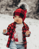 Winter Familar Mom& Kids Black Red Grid Knit Warm Hat Red Adult Kids